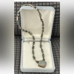 Vtg Sterling Silver Tubular Natural Druzy & Gemstone Bead Pendant Necklace 16”